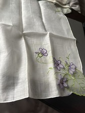 Vintage Ladies Hankie Embroidered PurpleFloral With Corner Cutout Bride