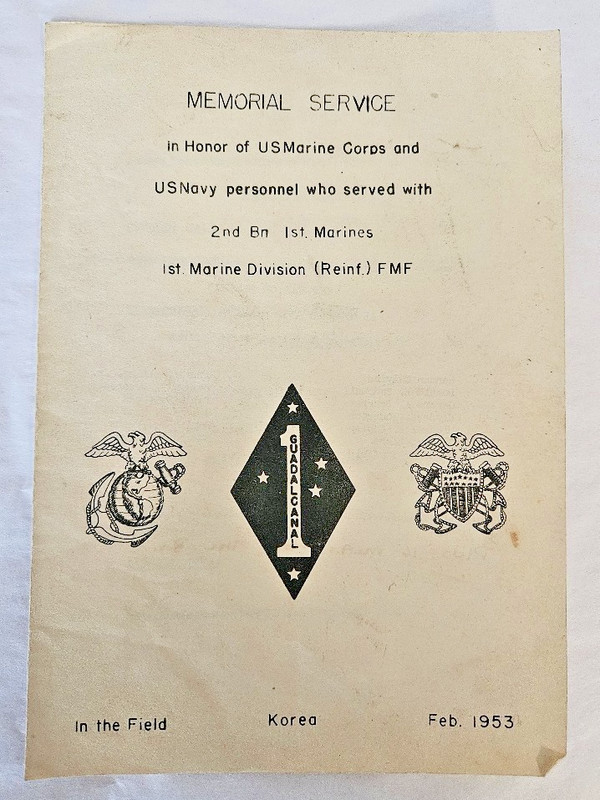MEMORIAL SERVICE HONOR OF 2ND BN 1ST MARINES 1ST MARDIV KOREA 1953