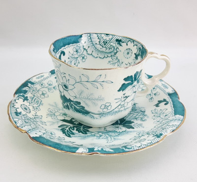 Antike Teetasse & Untertasse - Bone China Türkis Blau