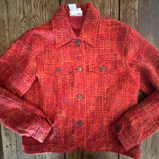 COLDWATER CREEK JACKET TWEED WOVEN Orange Red Boho Preppy CAPSULE WARDROBE NEW S