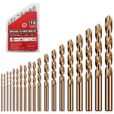 19Pcs Cobalt Drill Bit Set 1/16"-3/8" M35 HSS Co Twist Hard Metal Wood Cutter