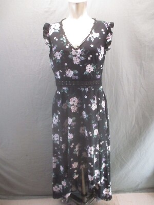 SHEIN Size L Womens V-Neck Flatter Sleeve Stretch Waist Lightweight Dress 606