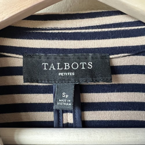 Talbots Blazer Jacket Petite Size Sp Stretch Nautical Navy Tan Striped Preppy - Picture 5 of 11