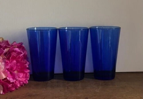 Libbey Cobalt Blue Flat Tumblers - Set of 3 - 5 7/8" Tall - 16oz.