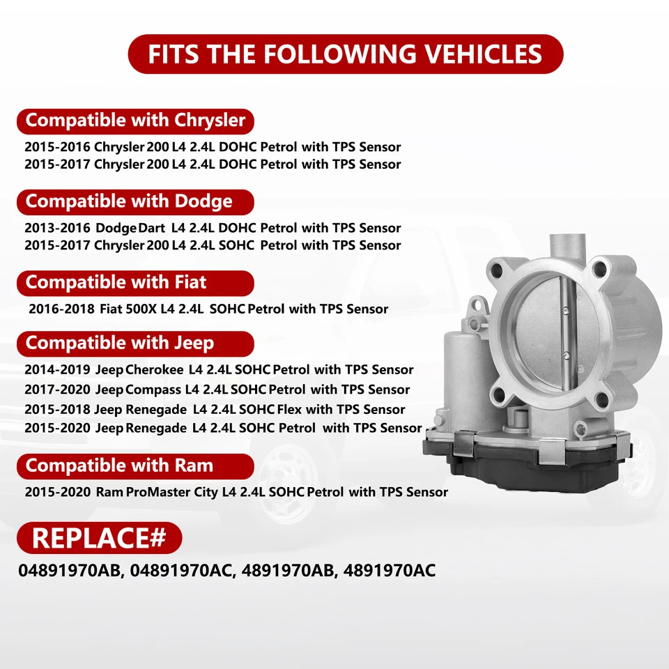 Cuerpo del acelerador con sensor TPS para Dodge Dart 2015-2018 Jeep Renegade 2013-2016 Foto 2 de 4