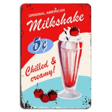 Original American Milkshake 5 Cent Vintage Sign - Retro Diner Decor
