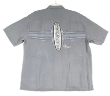 Tommy Bahama Shirt Mens L Silk Embroidered Paddle Boards Ride the Tide Gray