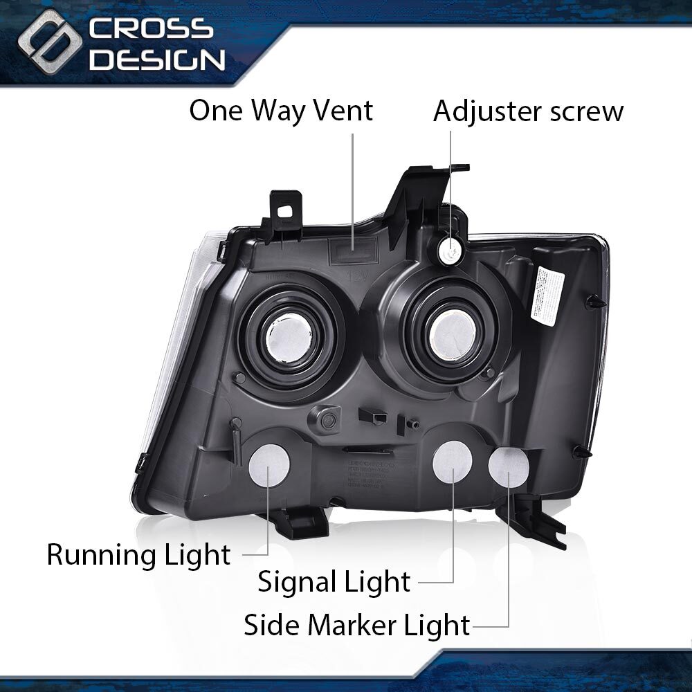 Matte Black Halogen Headlight Pair For Chevy Suburban, Tahoe, Avalanche (2007-2014) - DOT Certified, Direct Fit Replacement