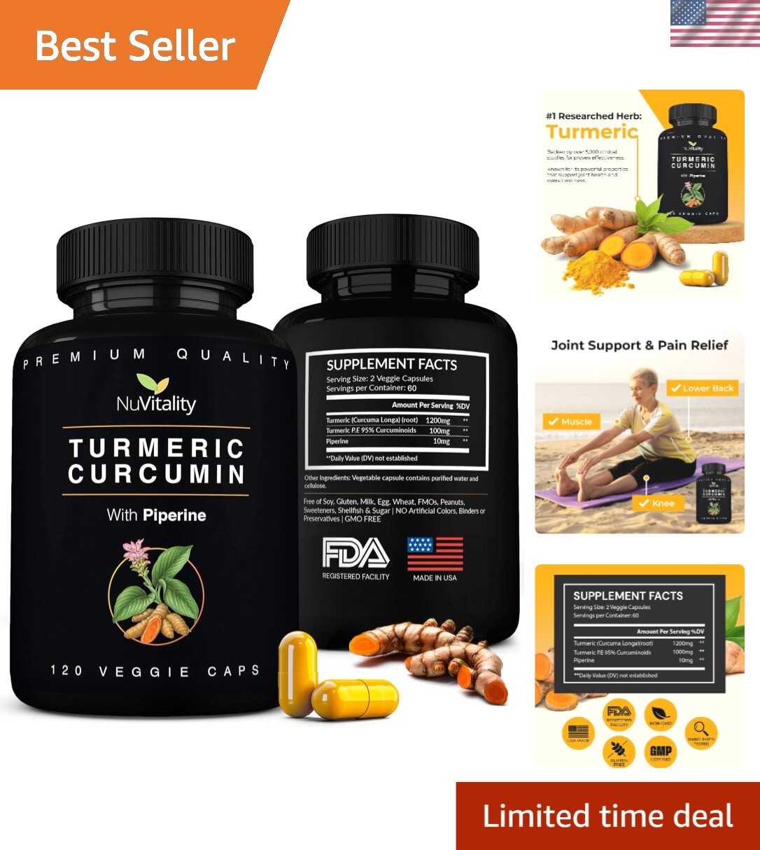 High Potency Turmeric Curcumin with 95% Curcuminoids - 120 Capsules for Wellness