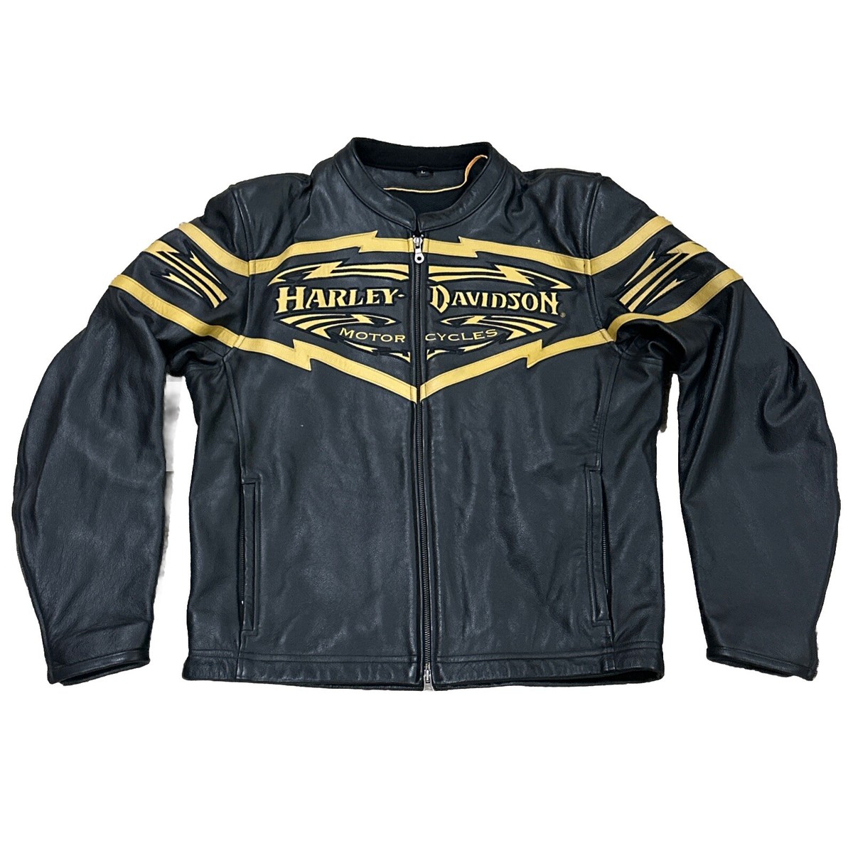 Harley Davidson Mens L Jacket Black Leather Biker Tribal Zip Harley Davidson Mens L Jacket Black Leather Biker Tribal Zip