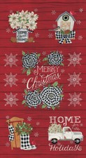 23" Fabric Panel Moda Home Sweet Holidays Deb Strain Christmas Motif Wood Red