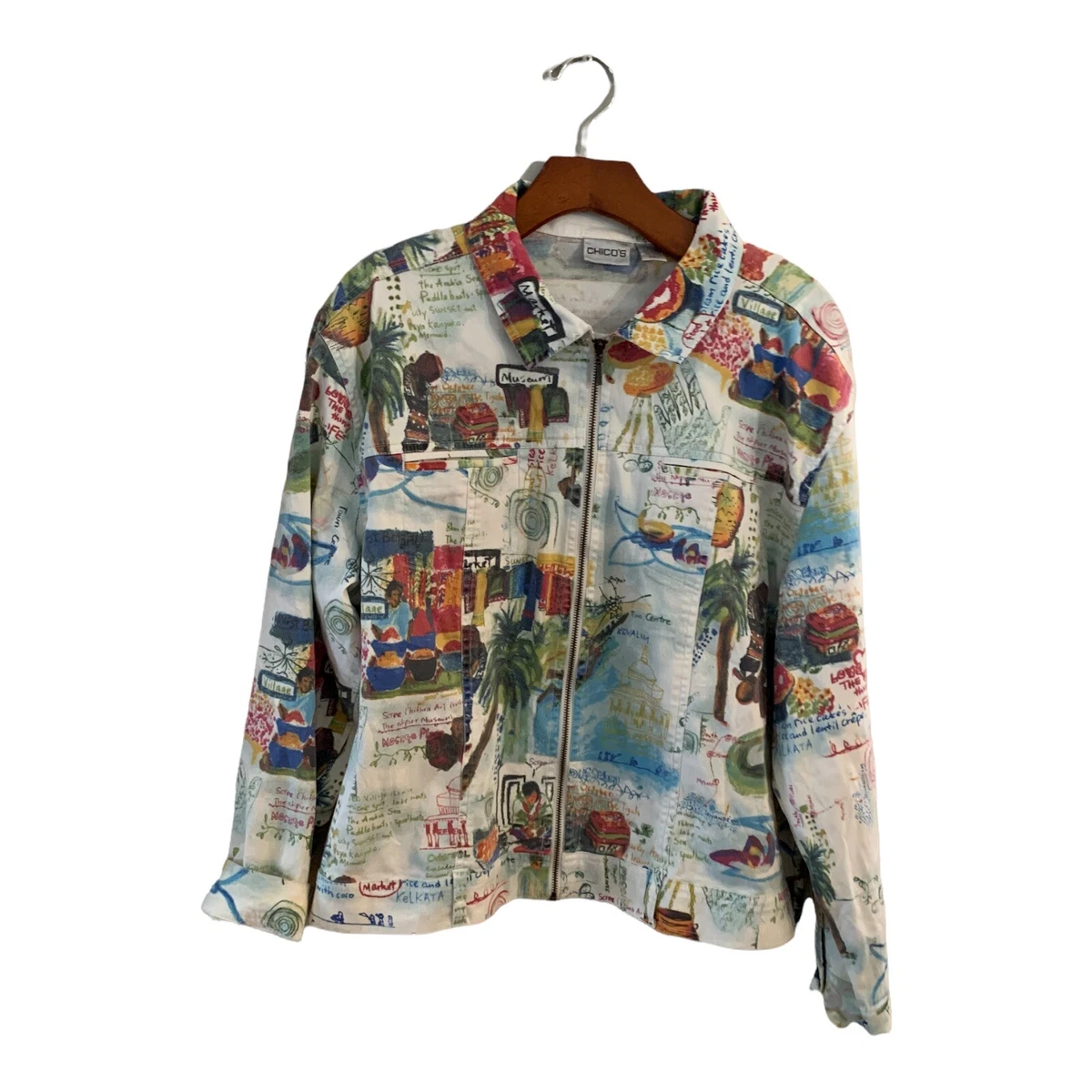 79984 Chicos Size 3 Novelty Jacket India Theme Travel