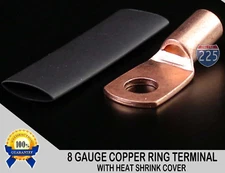 25 PCS 8 AWG 8 GA Copper Ring Terminal Heat Shrink 1/4" Hole Lug Connector US