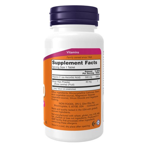NOW Foods Vitamin C-500  with Rose Hips (rosa canina) - 100 compresse NOW0670 - Foto 2 di 5