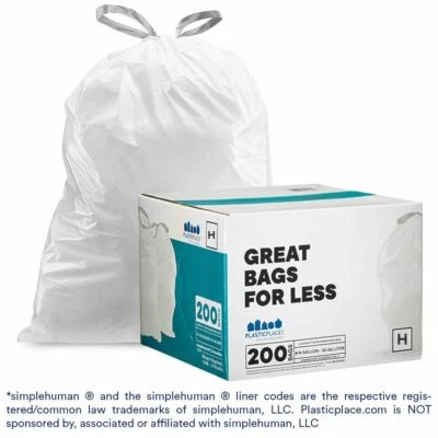 Plasticplace Custom Fit Trash Bags Compatible with simplehuman Code H, 200 Count