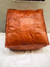Leather Pouffe Footstool Genuine New Moroccan Ottoman Real Handmade Pouf Brown