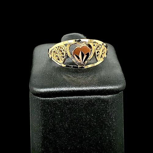 Prawdziwy 10K jednolity dwukolorowy żółto-różowe złoto 3 pierścionek z sercem dla kobiet - Zdjęcie 1 z 6