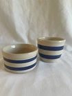 Roseville Pottery R R P Co. Lot Of 2 Kitchen Crock 10 Oz. Iconic Blue Stripes