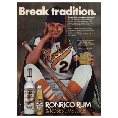 1982 Ronrico Gold Rum: Break Tradition Baseball Vintage Print Ad