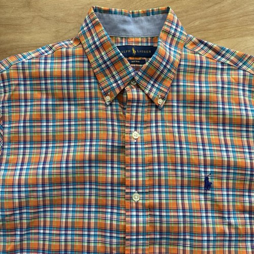 Polo Ralph Lauren pomarańczowa krata bawełna Oxford koszulka z guzikami XL bez prasowania - Zdjęcie 2 z 10