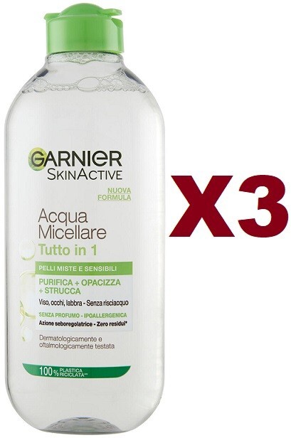 3 PZ GARNIER SKIN ACTIVE FRESH ACQUA MICELLARE VISO OCCHI E LABBRA 400ML STRUCCA
