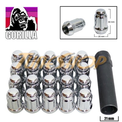 20 GORILLA SPLINE TUNER LOCK LUG NUT 12X1.5 1.5 ACORN WHEELS RIMS CHROME CLOSE H