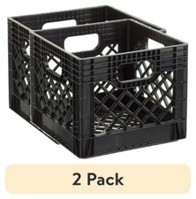  2 pack  16QT Heavy-Duty Plastic Square Milk Crate Black
