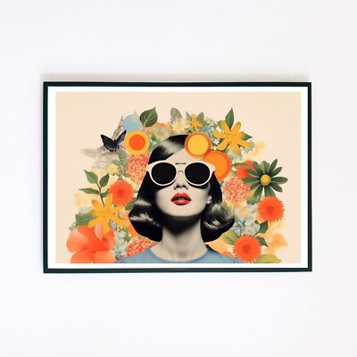 Abstrakt Botanisch Retro Portrait Collage Illustration 7x5 Wanddeko Kunstdruck 