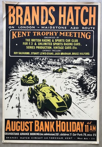 Poster 1956 Brands Hatch Kent Trophy Meeting original F2 Car Racing