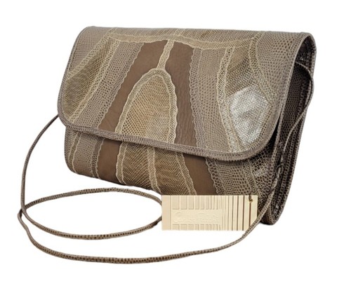 Vintage Carlos Falchi Grey Leather Snakeskin Python Patchwork Shoulder Bag NWT - Picture 3 of 20
