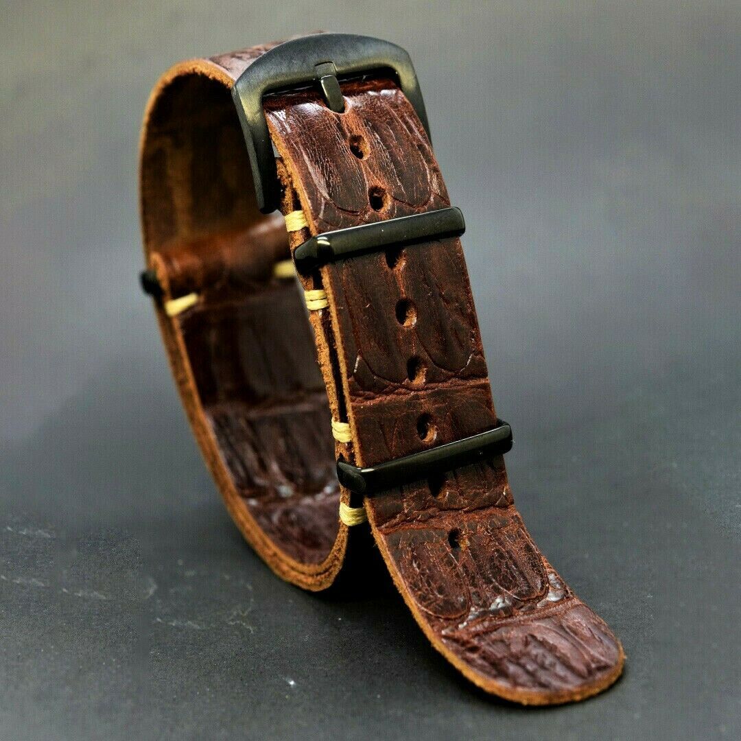 Pulsera de reloj hecha mano correa militar Nato cuero strap 18-24 mm watch band