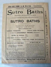 1904 SUTRO BATHS, San Francisco, CA Official Program Swimming Newspaper Insert