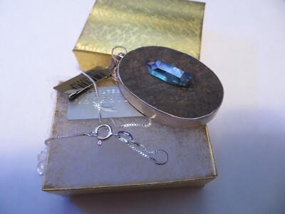 Starborn Creation Aqua Aura blau Quarz Kristall Anhänger Sterlingsilber Halskette