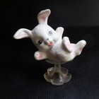 Statue Figure Rabbit Ceramic Porcelain Vintage Art Deco White Pink N7641