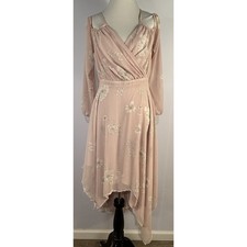 Express Womens Midi Dress Sz 8 Pink Floral Fairy Flowy Romantic Ethereal