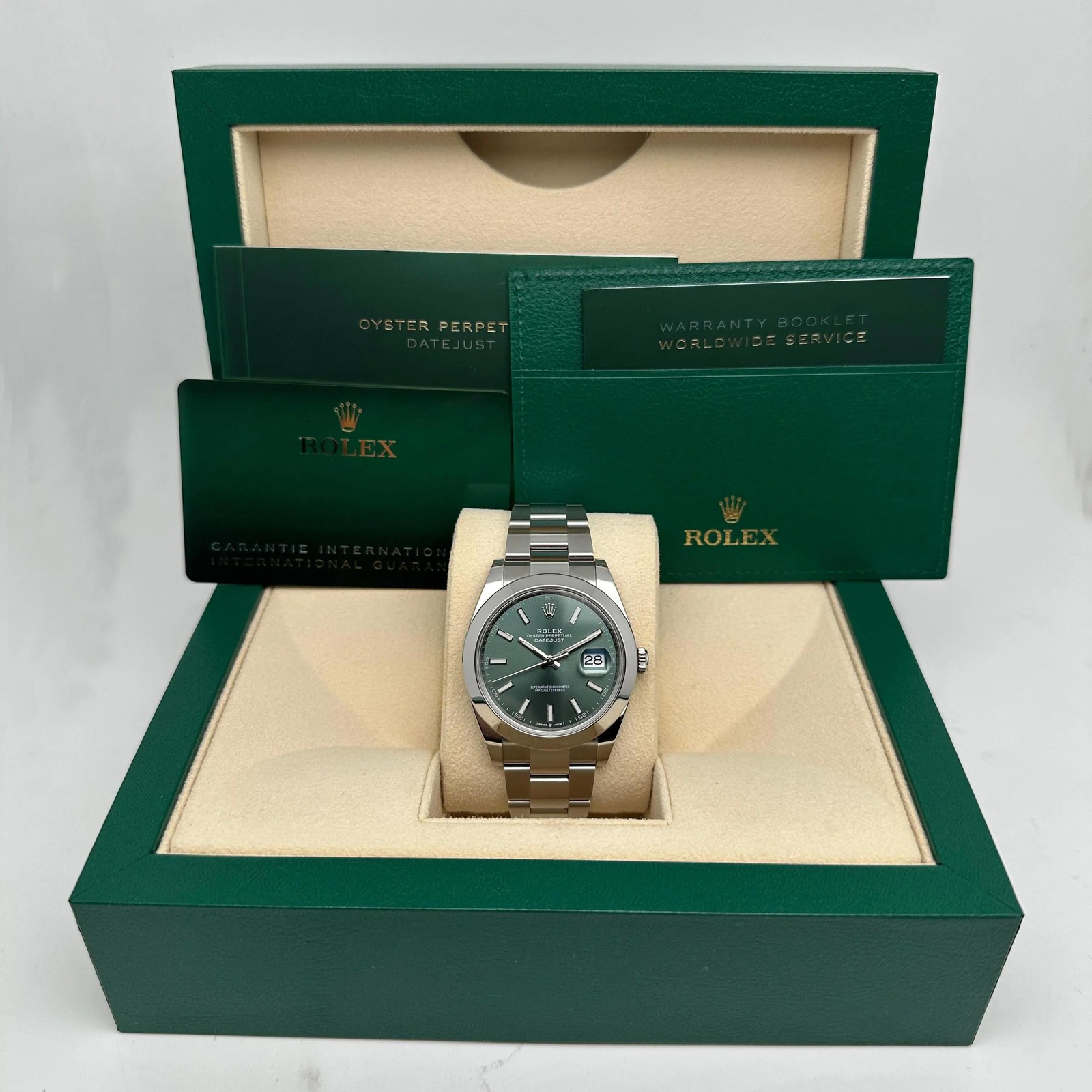 Rolex Datejust 126300 41mm Steel Mint Green Dial Oyster Watch B&P
