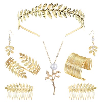 6 Pieces Greek Goddess Accessories Costume Set for One Size Fits Most, Golden 