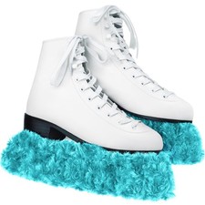 Ice Skate Guards Fuzzy Hockey Soakers for Figure Skates Size L, Blue Green