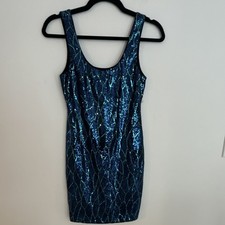 Lily Rose Sequin Bodycon Party Mini Dress Sleeveless Blue Black Scoop Neck Small