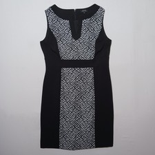 Tahari ASL Jennie Sleeveless Sheath Dress Size 14 Black White Abstract