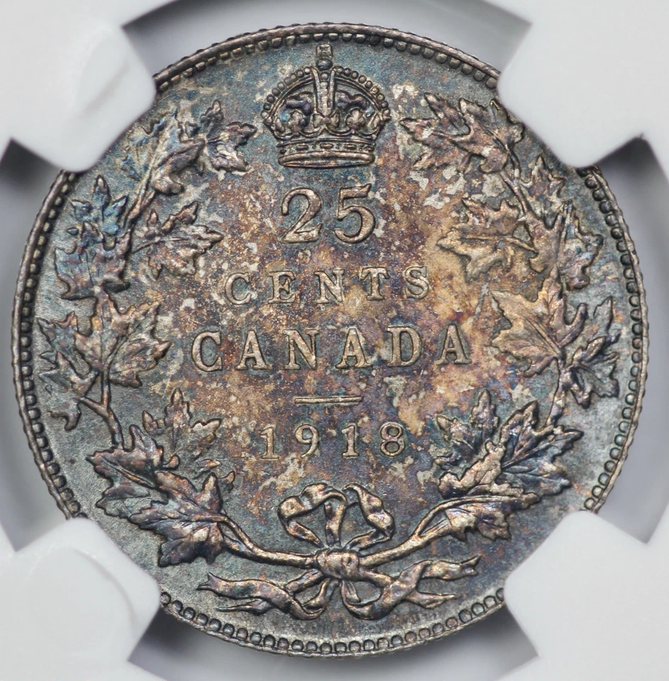 1918 Canada Silver 25c NGC MS 63 Deep Copper Toning - Image 3 of 4