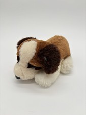 Vintage Dakin St Bernard Puppy Dog Plush Laying Down Stuffed Animal 7" Tan White