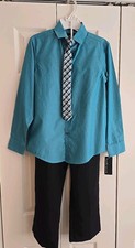 Van Heusen Boys 3 Piece Suit Set: Shirt/Pants/Tie Black Aqua Size M 10/12