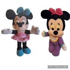 Vintage 1990s Disney Baby Minnie Mouse Plastic Eyes 9" Plush Toy Set Collection