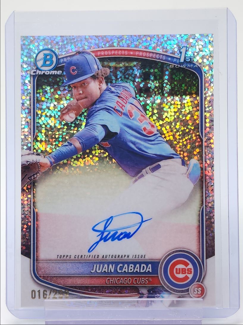 JUAN CABADA 2025 BOWMAN CHROME 1ST SPECKLE REFRACTOR CUBS AUTO /299 Q2283