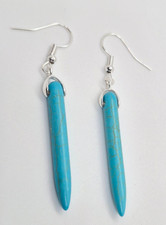 TURQUOISE DROP SILVER PLATED HOOK EARRINGS 6CM DROP E419
