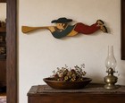 Signed  Hand Painted Primitive Folk Art Wood Carving Man Figurine Blowing Horn — photo 1