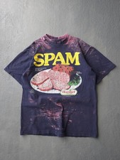 Vintage 1990s SPAM Stanley DeSantis Blue Cotton T-shirt Bleached Made In USA M