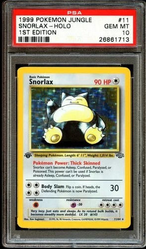 PSA 10 GEM MINT Snorlax 11/64 HOLO RARE Jungle 1ST EDITION Pokemon Card