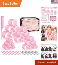 50PCS Self Grip Hair Rollers Set w Clips 4 Sizes Pink